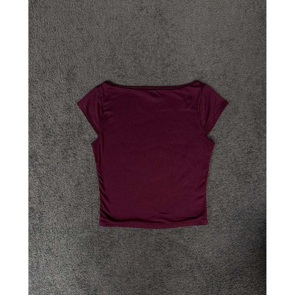 Live In The Moment Burgundy Boat Neck Short Sleeve Top Small